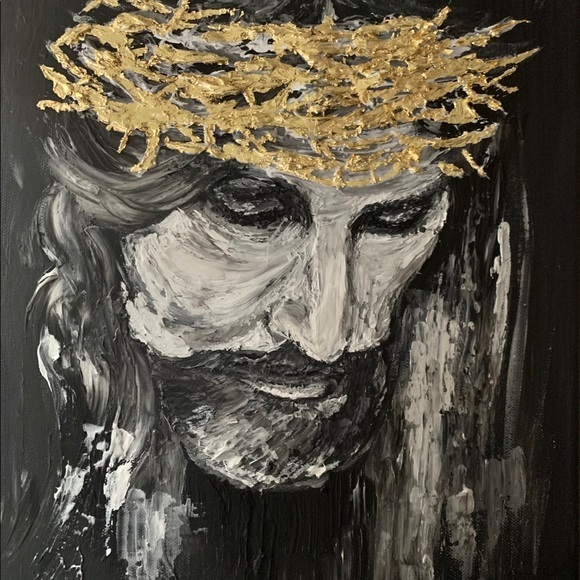 Stretch Canvas w/textured medium and acrylic with 22 carat gold leaf - 11x14 - Picture 4 of 5